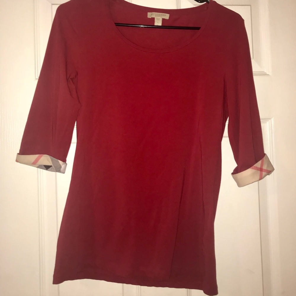 Burberry 3/4 sleeve wine red shirt